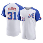 Atlanta Braves #31 Greg Maddux Player White FEDASGOGE City Connect Limited Elite Home Game Stitched Jerseys