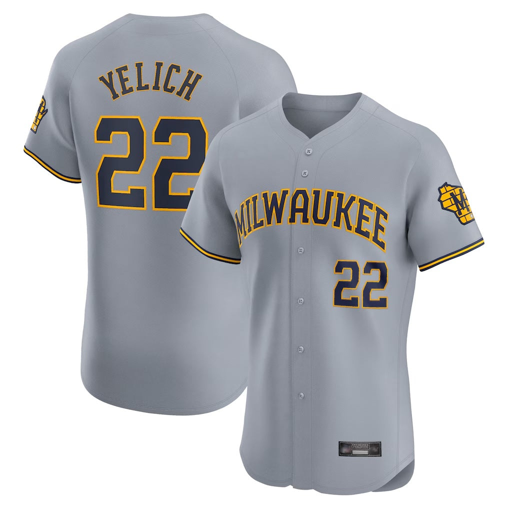Milwaukee Brewers #22 Christian Yelich Player Gray FEDASGOGE Home Limited Elite Stitched Jerseys