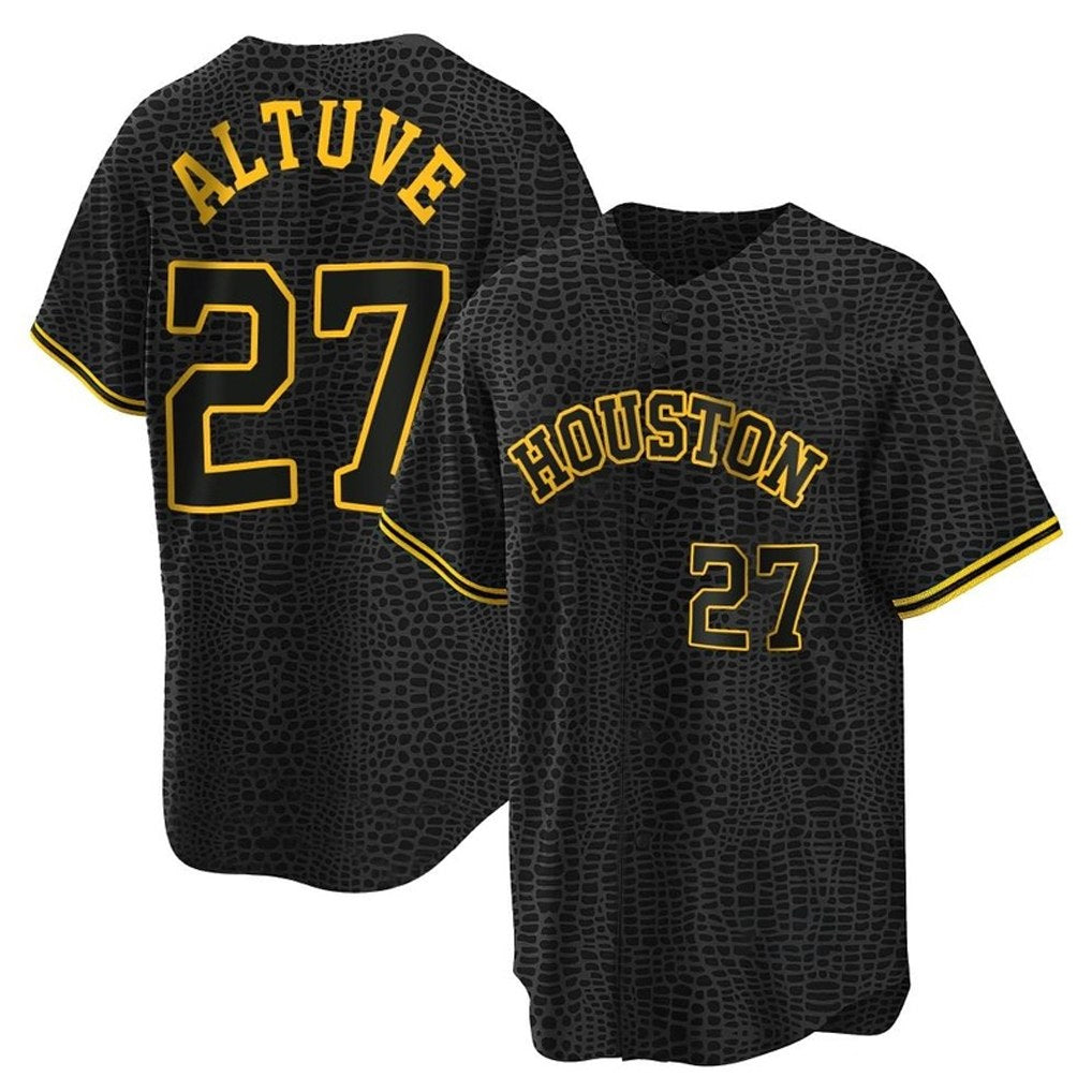 Houston Astros #27 Jose Altuve Player Black FEDASGOGE Snake Skin City Home Game Stitched Jerseys