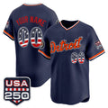Custom Detroit Tigers Navy FEDASGOGE USA 250 Fourth of July Vapor Premier Limited Jersey ¨C All Stitched