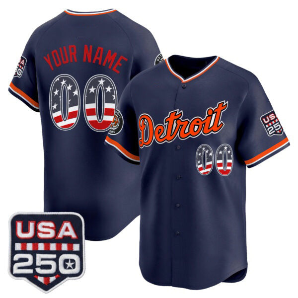 Custom Detroit Tigers Navy FEDASGOGE USA 250 Fourth of July Vapor Premier Limited Jersey ¨C All Stitched