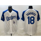 Los Angeles Dodgers #18 Yoshinobu Yamamoto White Blue FEDASGOGE Fashion Stitched Cool Base Limited Jersey 2