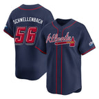 Atlanta Braves #56 Spencer Schwellenbach Player Navy FEDASGOGE 2025 Speedway Classic Home Game Stitched Jerseys