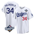 Los Angeles Dodgers #34 Fernando Valenzuela Player White FEDASGOGE World Series Home Game Stitched Jerseys