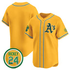 Oakland Athletics Blank Yellow FEDASGOGE 2024 Limited With Rickey Henderson Patch Stitched Jersey