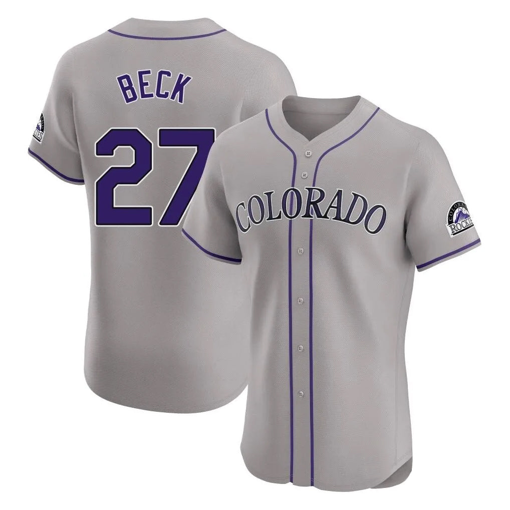 Colorado Rockies #27 Jordan Beck Player Gray FEDASGOGE Limited Elite Home Stitched Jerseys