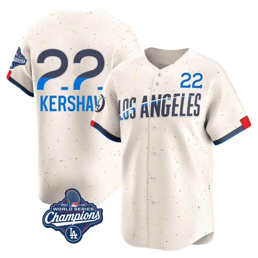 Los Angeles Dodgers #22 Clayton Kershaw Player Cream FEDASGOGE World Series Meet City Connect Limited Home Stitched Jerseys