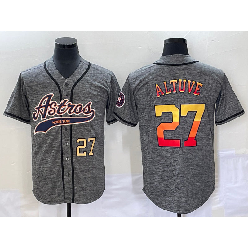 Houston Astros #27 Jose Altuve Number Grey FEDASGOGE Gridiron Cool Base Stitched Jersey