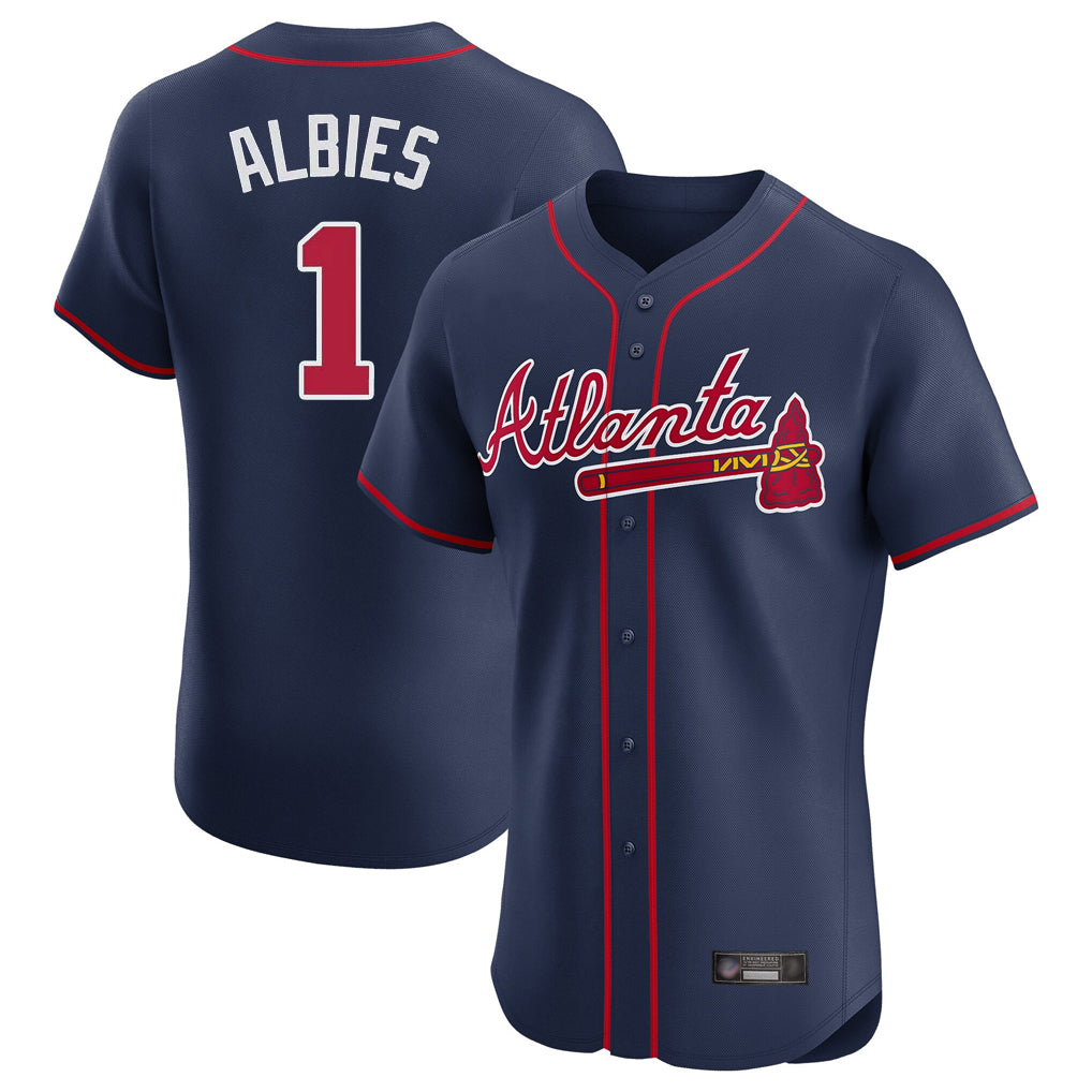 Atlanta Braves #1 Ozzie Albies Player Navy FEDASGOGE Limited Elite Home Game Stitched Jerseys