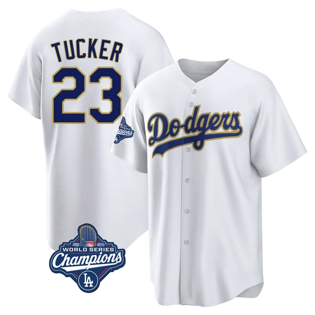 Los Angeles Dodgers #23 Kyle Tucker Player Gold White FEDASGOGE World Series Meet 2026 Collection Stadium Game Stitched Jerseys