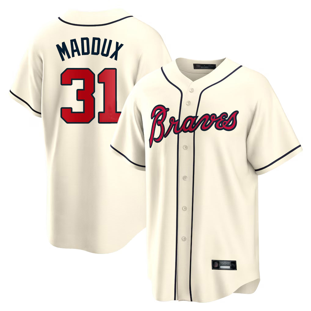 Atlanta Braves #31 Greg Maddux Player Cream FEDASGOGE Home Game Stitched Jerseys