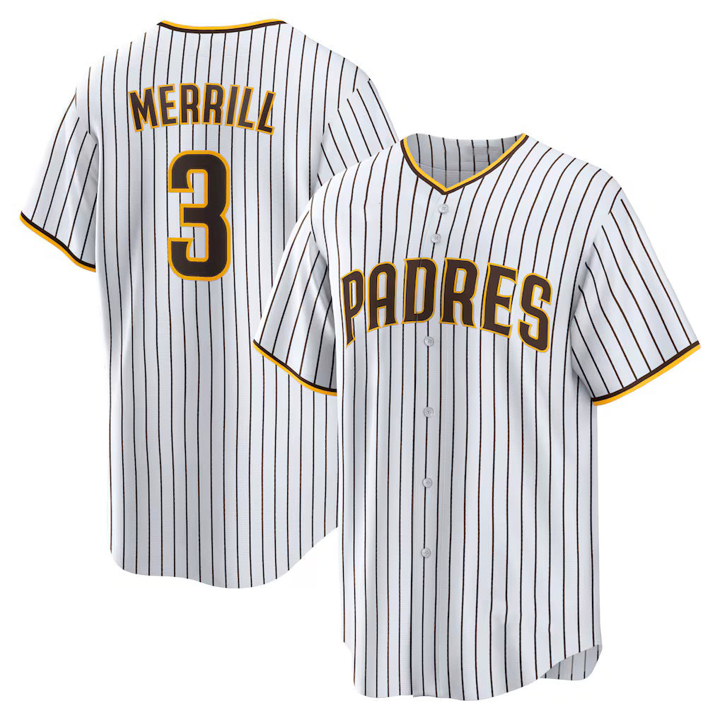 San Diego Padres #3 Jackson Merrill White FEDASGOGE Home Replica Jersey