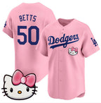 Los Angeles Dodgers #50 Mookie Betts Pink FEDASGOGE 2025 Hello Kitty Vapor Limited Stitched Jersey