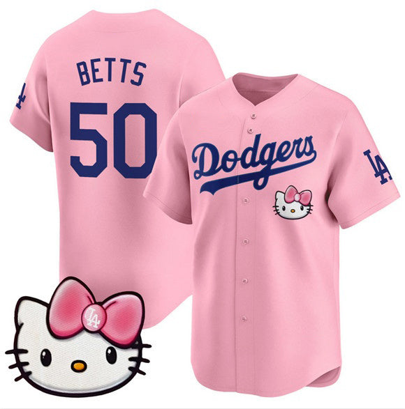 Los Angeles Dodgers #50 Mookie Betts Pink FEDASGOGE 2025 Hello Kitty Vapor Limited Stitched Jersey
