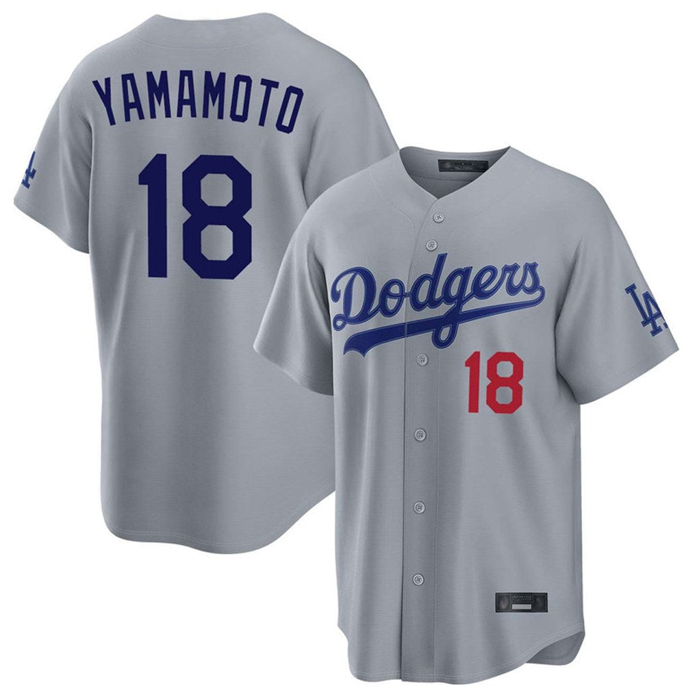 Los Angeles Dodgers #18 Yoshinobu Yamamoto Player Gray FEDASGOGE Game Home Stitched Jerseys