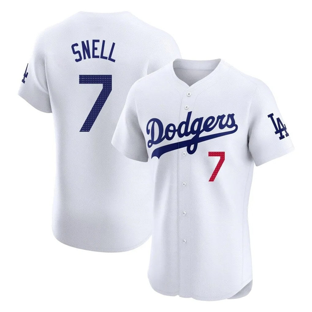 Los Angeles Dodgers #7 Blake Snell Player White FEDASGOGE Limited Elite Home Stitched Jerseys