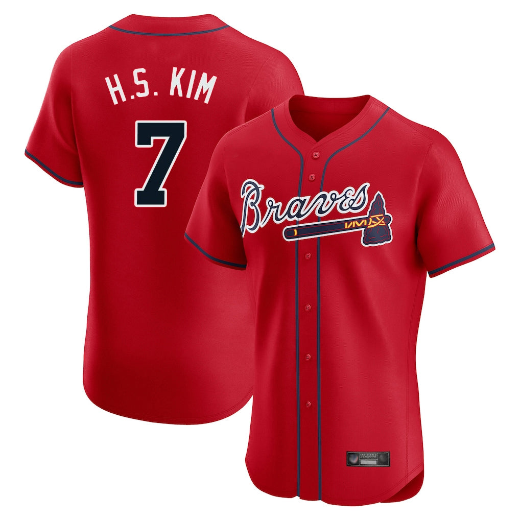 Atlanta Braves #7 Ha-Seong Kim Player Red FEDASGOGE Limited Elite Home Game Stitched Jerseys