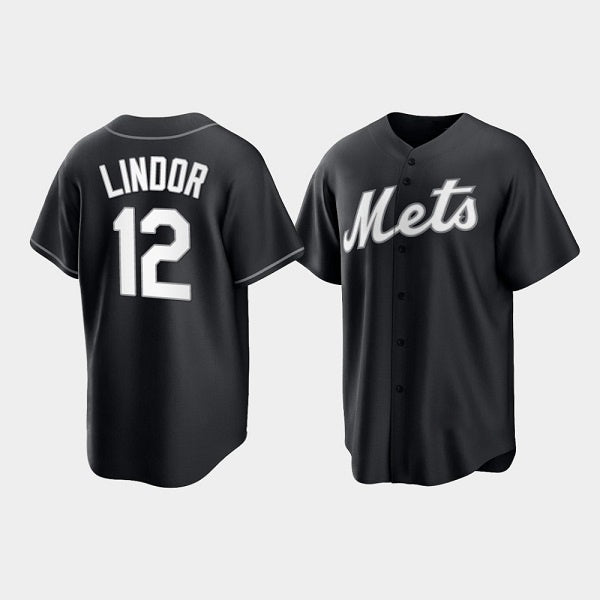 New York Mets #12 Francisco Lindor Black FEDASGOGE Cool Base Stitched Jersey