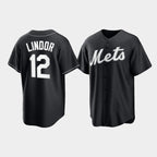 New York Mets #12 Francisco Lindor Black FEDASGOGE Cool Base Stitched Jersey