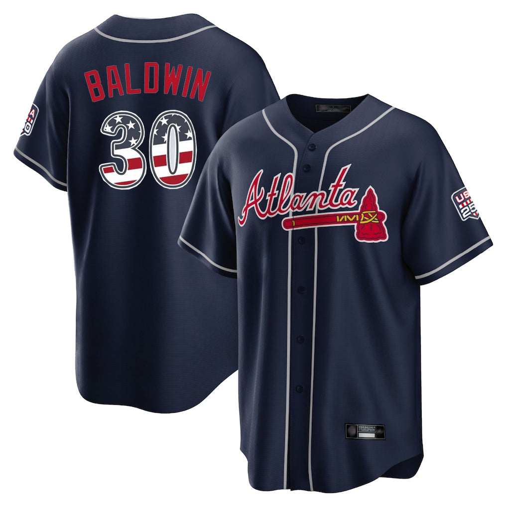 Atlanta Braves #30 Drake Baldwin Player Navy FEDASGOGE USA 250 Fourth Of July Limited Home Game Stitched Jerseys