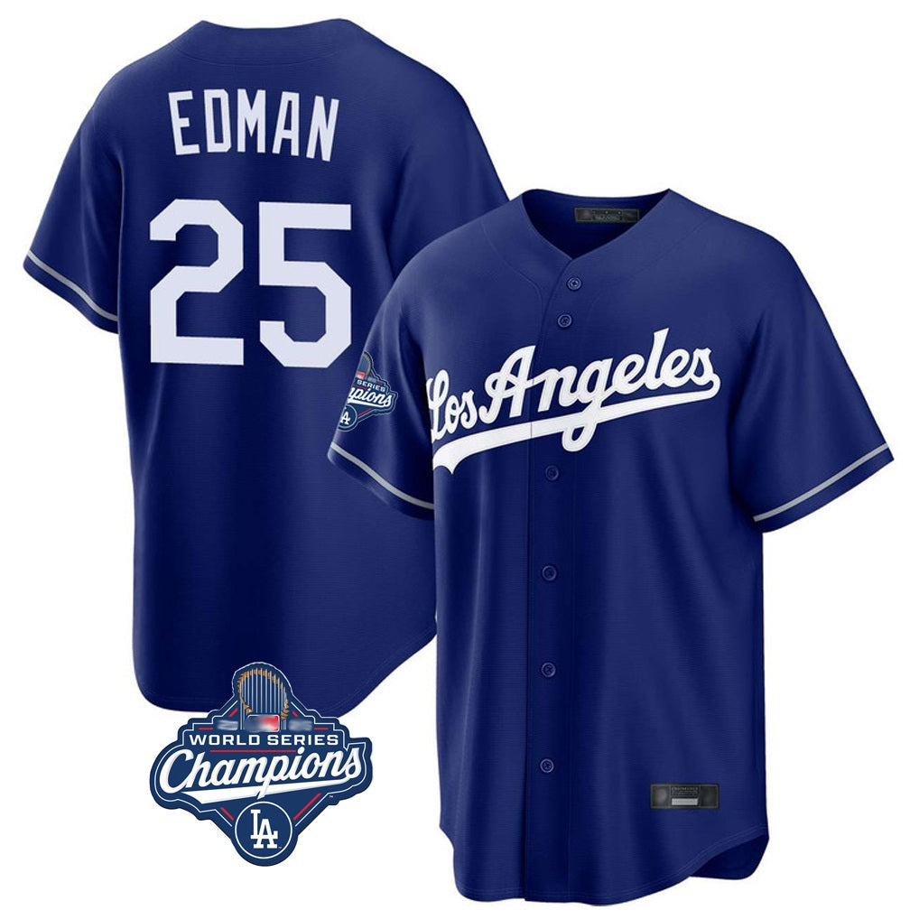 Los Angeles Dodgers #25 Tommy Edman Player Royal FEDASGOGE World Series Meet Game Stitched Jerseys