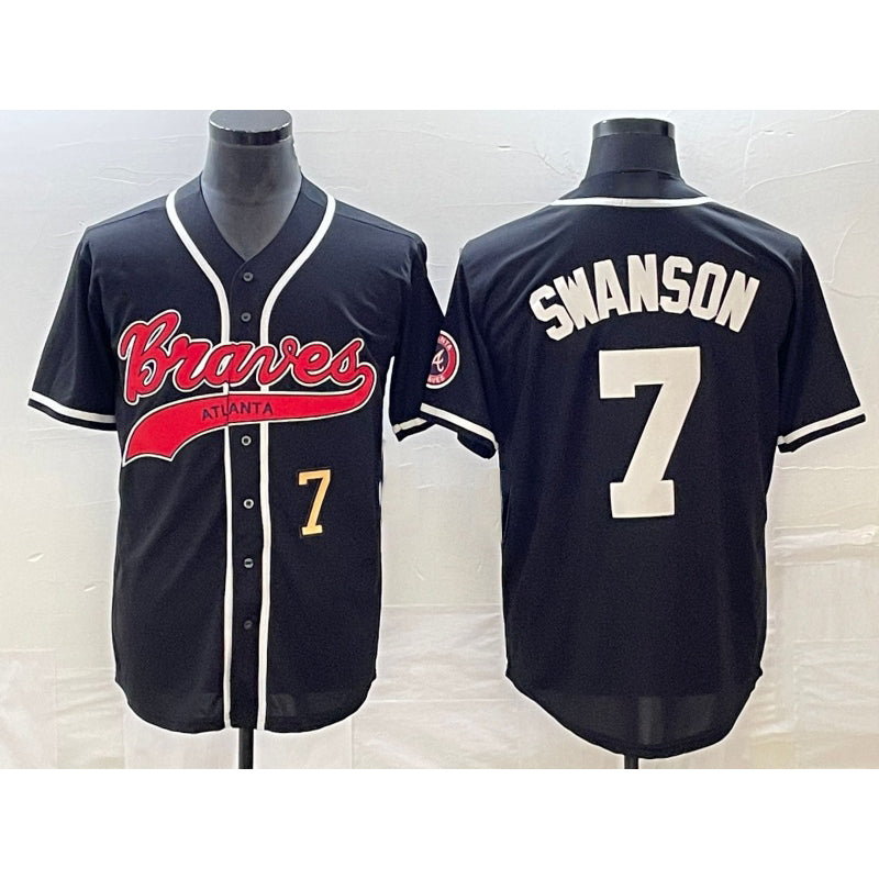 Atlanta Braves #7 Dansby Swanson Number Black FEDASGOGE Cool Base Stitched Jersey