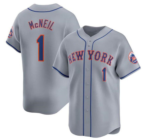 New York Mets #1 Jeff McNeil 2024 Gray FEDASGOGE Away Limited Stitched Jersey