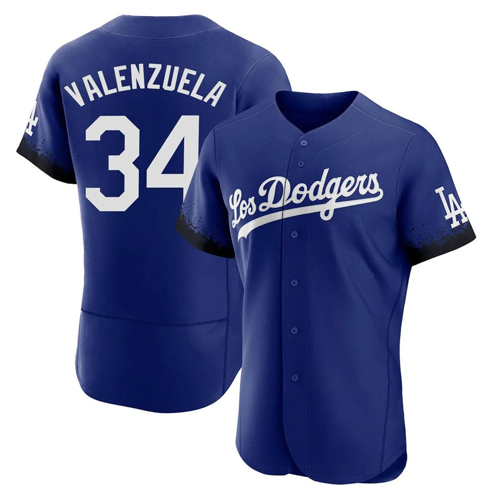 Los Angeles Dodgers #34 Fernando Valenzuela Player Royal FEDASGOGE City Connect Elite Home Stitched Jerseys