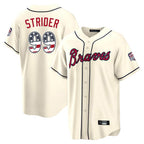 Atlanta Braves #99 Spencer Strider Player Cream FEDASGOGE USA 250 Fourth Of July Limited Home Game Stitched Jerseys