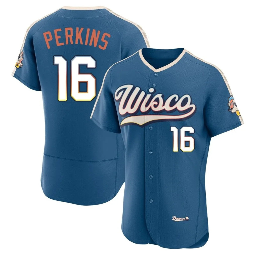 Milwaukee Brewers #16 Blake Perkins Player Blue FEDASGOGE 2026 City Connect Home Limited Elite Stitched Jerseys