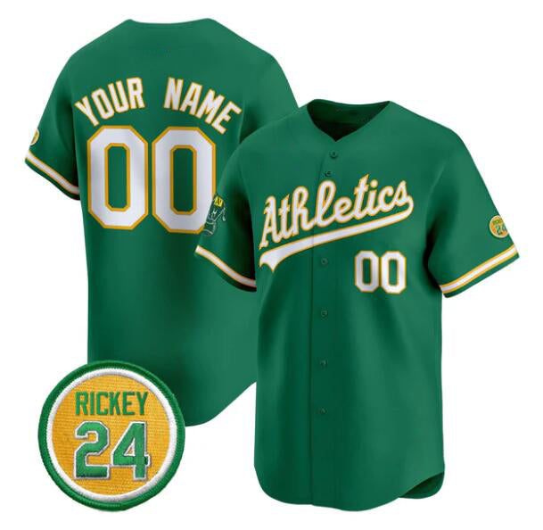 Custom Oakland Athletics Active Player Green FEDASGOGE Rickey Henderson Patch Vapor Premier Limited Stitched Jersey