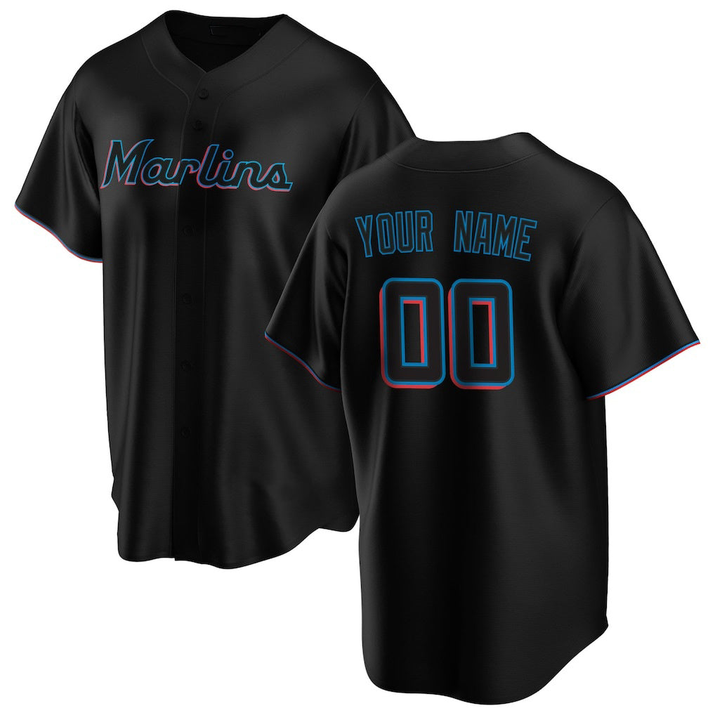 Custom Miami Marlins Black FEDASGOGE Alternate Replica Jersey