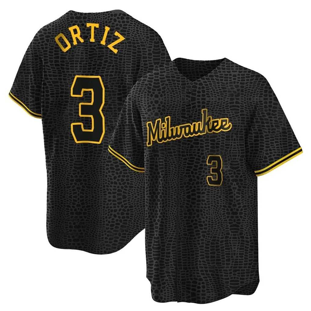 Milwaukee Brewers #3 Joey Ortiz Player Black FEDASGOGE Snake Skin City Home Game Stitched Jerseys