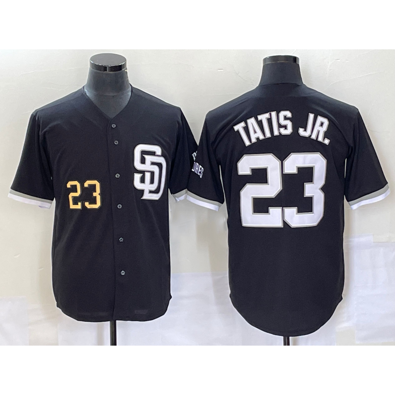 San Diego Padres #23 Fernando Tatis Jr Number Black FEDASGOGE 2023 Cool Base Stitched Jersey