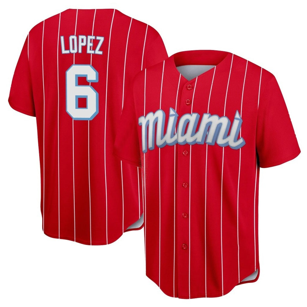 Miami Marlins #6 Otto Lopez Player Red FEDASGOGE City Connect Home Game Stitched Jerseys