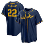 Milwaukee Brewers #22 Christian Yelich Navy FEDASGOGE Alternate 2 Replica Jersey