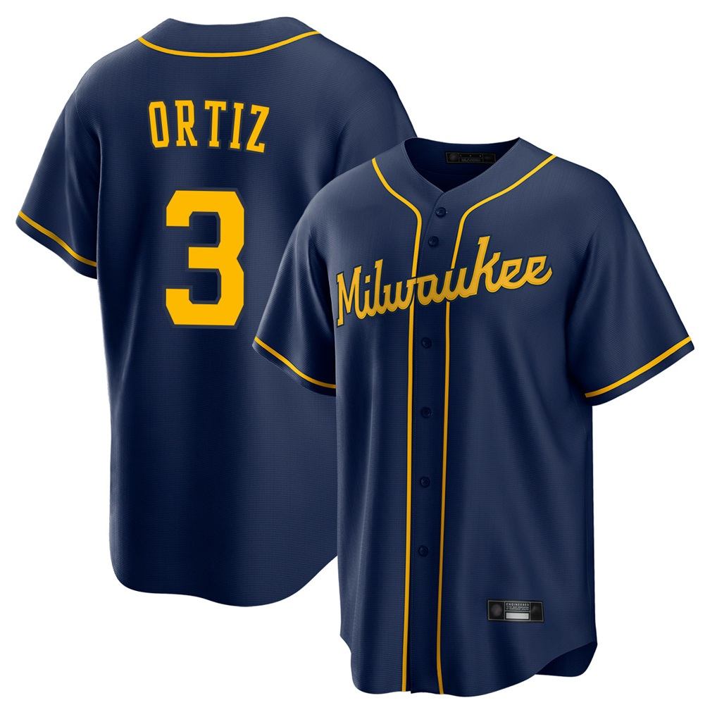 Milwaukee Brewers #3 Joey Ortiz Player Navy FEDASGOGE Home Game Stitched Jerseys