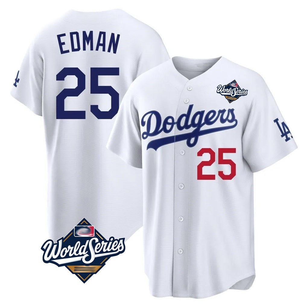 Los Angeles Dodgers #25 Tommy Edman Player White FEDASGOGE World Series Home Game Stitched Jerseys