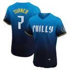 Philadelphia Phillies #7 Trea Turner Navy FEDASGOGE City Connect Elite Jersey