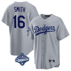 Los Angeles Dodgers #16 Will Smith Player Gray FEDASGOGE World Series Meet Game Stitched Jerseys