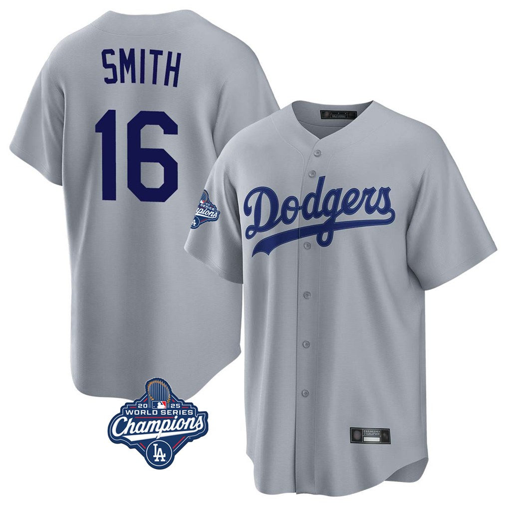 Los Angeles Dodgers #16 Will Smith Player Gray FEDASGOGE World Series Meet Game Stitched Jerseys