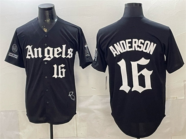 Los Angeles Angels #16 Garret Anderson Black FEDASGOGE 'Gothic Halo Edition' Vapor Limited Stitched Jersey