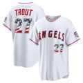 Los Angeles Angels #27 Mike Trout White FEDASGOGE USA 250 Fourth of July Home Stadium Jersey