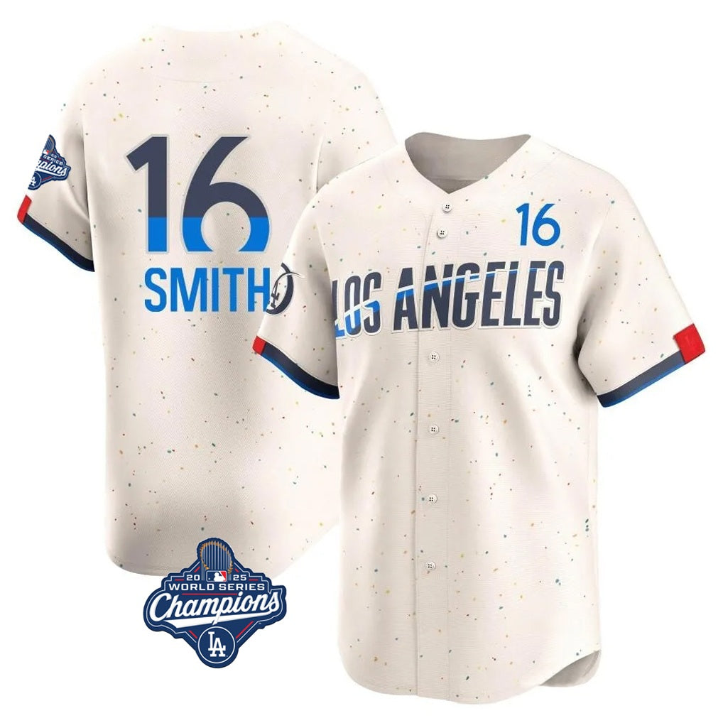 Los Angeles Dodgers #16 Will Smith Player Cream FEDASGOGE World Series Meet City Connect Limited Home Stitched Jerseys