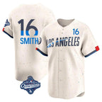 Los Angeles Dodgers #16 Will Smith Player Cream FEDASGOGE World Series Meet City Connect Limited Home Stitched Jerseys