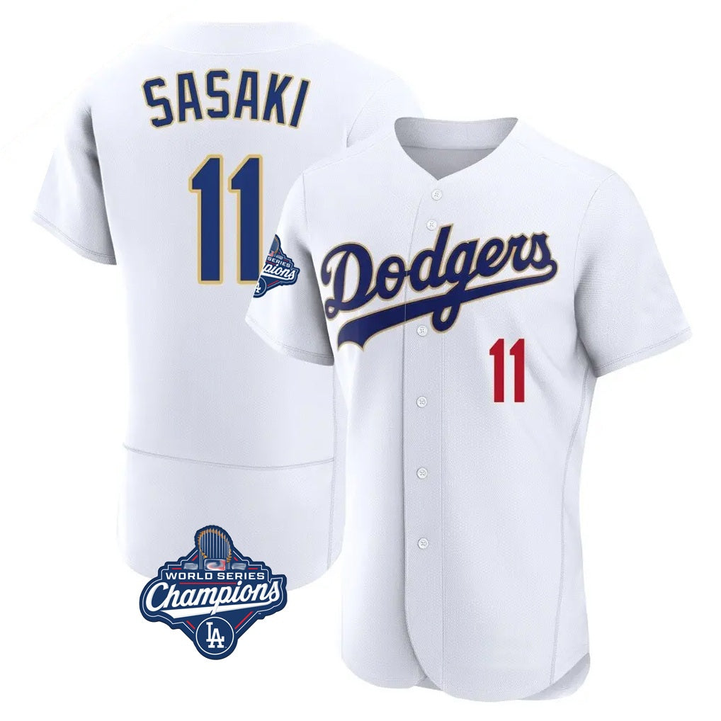 Los Angeles Dodgers #11 Roki Sasaki Player Gold White FEDASGOGE World Series Meet 2026 Collection Stadium Limited Elite Stitched Jerseys