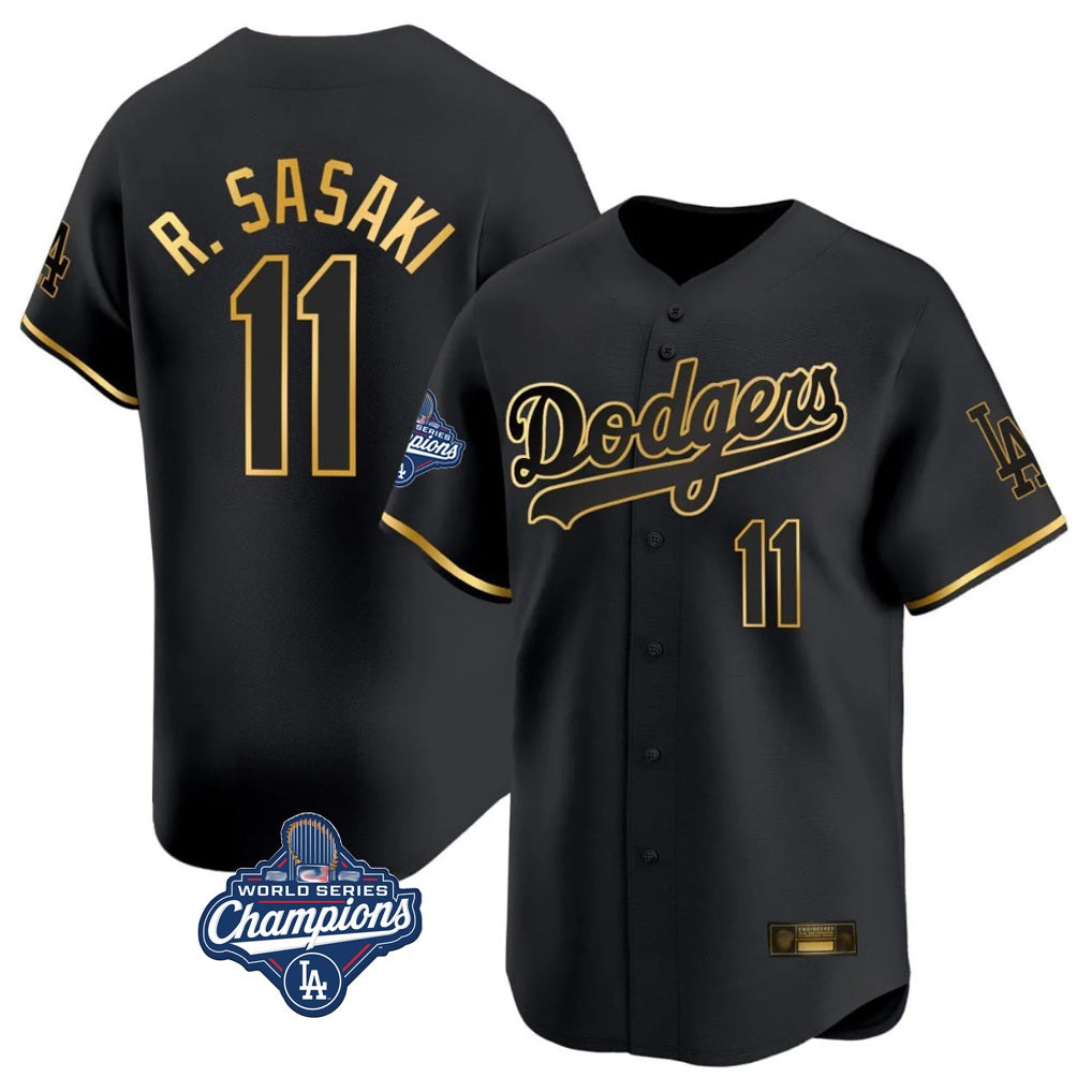 Los Angeles Dodgers #11 Roki Sasaki Player Black Gold FEDASGOGE World Series Meet Limited Home Stitched Jerseys