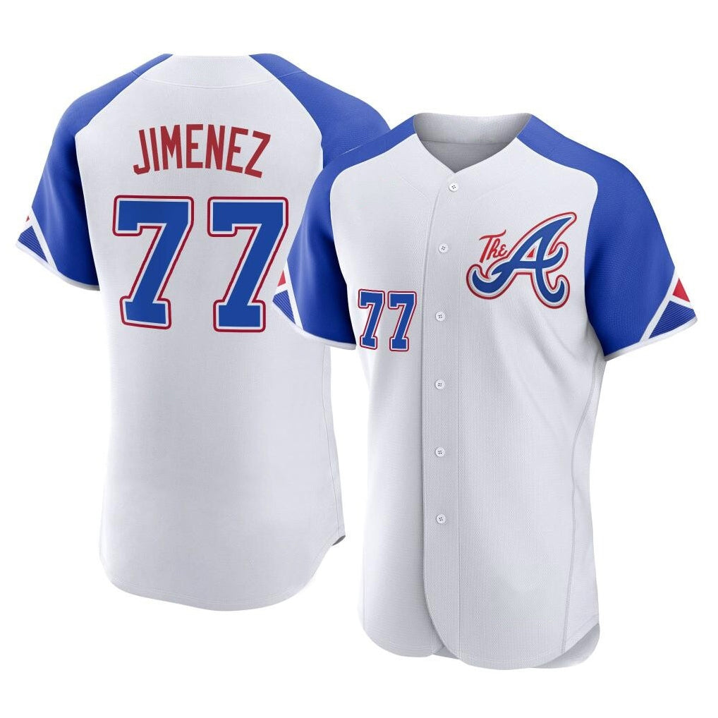 Atlanta Braves #77 Joe Jimenez Player White FEDASGOGE City Connect Limited Elite Home Game Stitched Jerseys