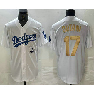 Los Angeles Dodgers #17 Shohei Ohtani White Gold FEDASGOGE Stitched Cool Base Jersey 2