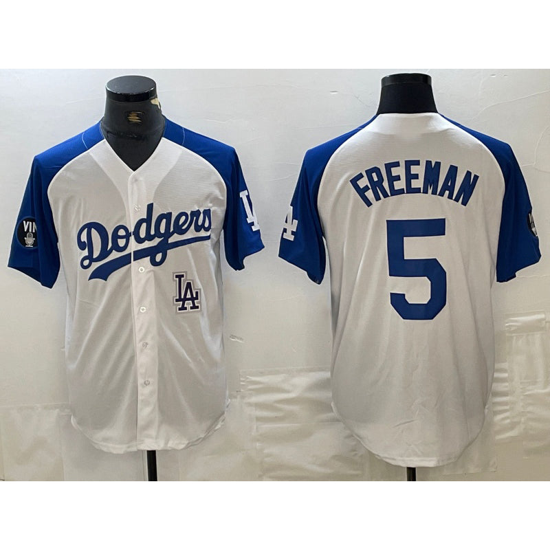 Los Angeles Dodgers #5 Freddie Freeman White Blue FEDASGOGE Fashion Stitched Cool Base Limited Jersey 2